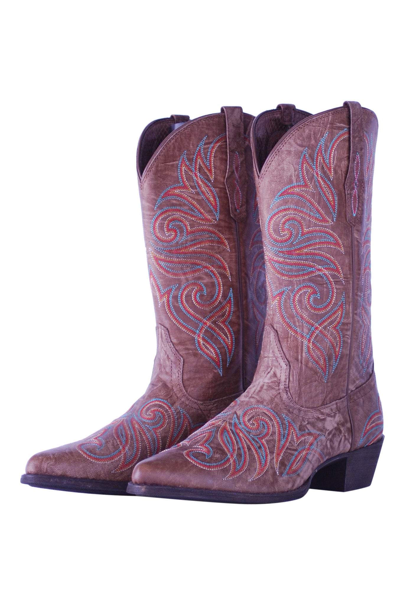 Light Brown Cowboy Boots - Multicolor Embroidery