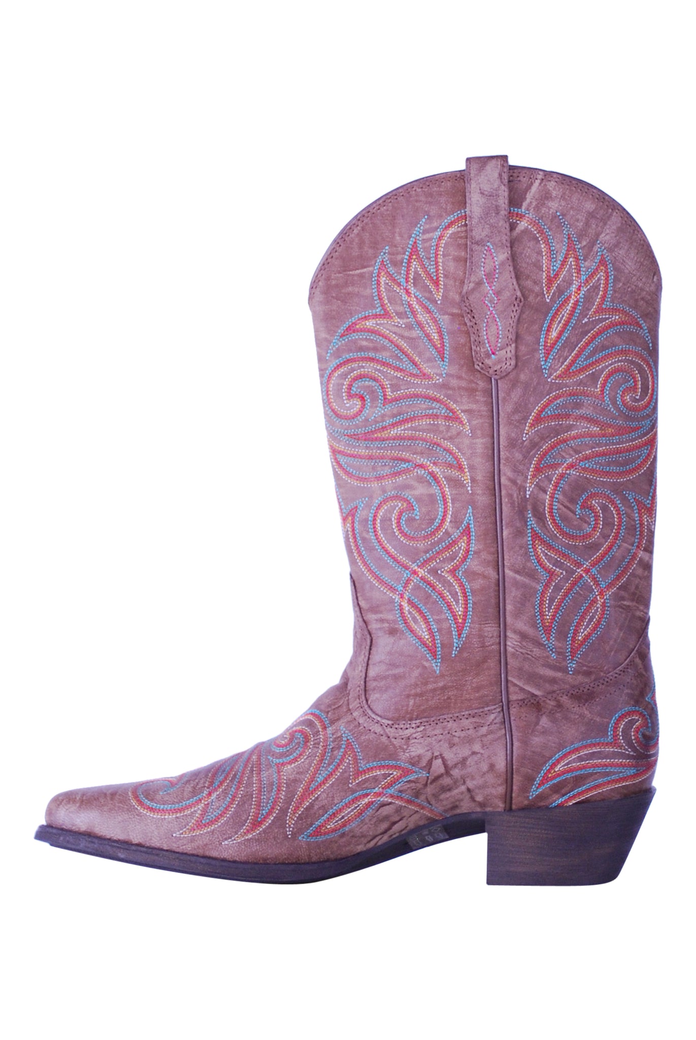 Light Brown Cowboy Boots - Multicolor Embroidery